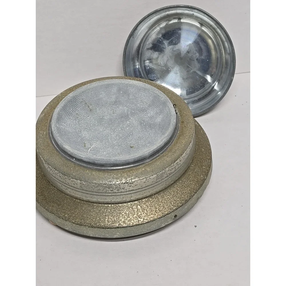 Vintage 1930s 1940s Musical Powder Puff Box Blue Aluminum With Flower On The Lid